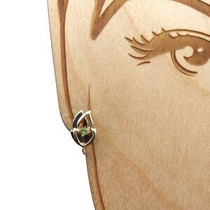 Vintage Open Gold Filled Leaf Stud Earrings with Emerald Accent 14K GF